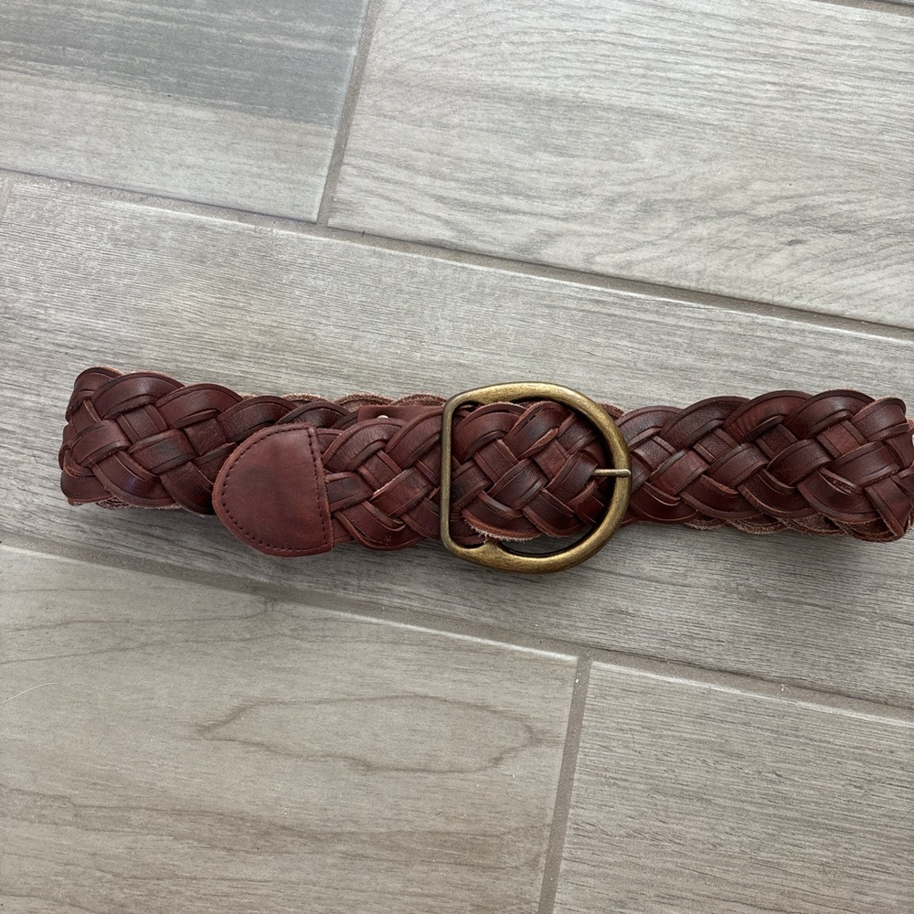 Abercrombie & Fitch Braided Brown Leather Belt with Antique Gold Buckle